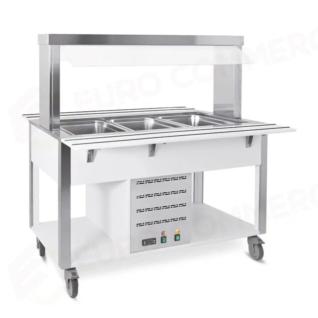 BUFFET CHAUD AVEC PAROI DE PROTECTION FIXE, ÉCLAIRAGE LED, 3XGN 1/1, LAQUÉ RAL - 6910.3-R - METALCARRELLI