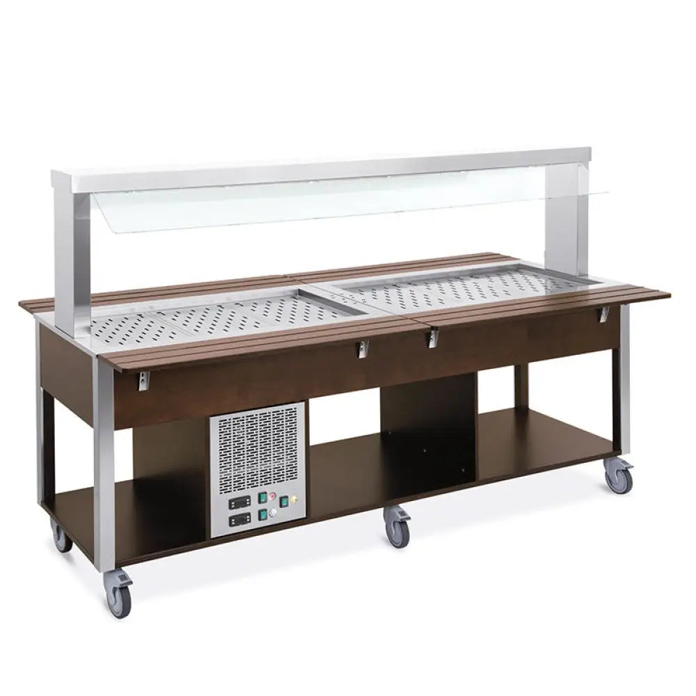 BUFFET MISTO GN 6/1 3 CALDI-3 FREDDI PARAFIATO FISSO ILLUMINAZIONE A LED TINTO WENGÉ - 6920.6F3-W - METALCARRELLI