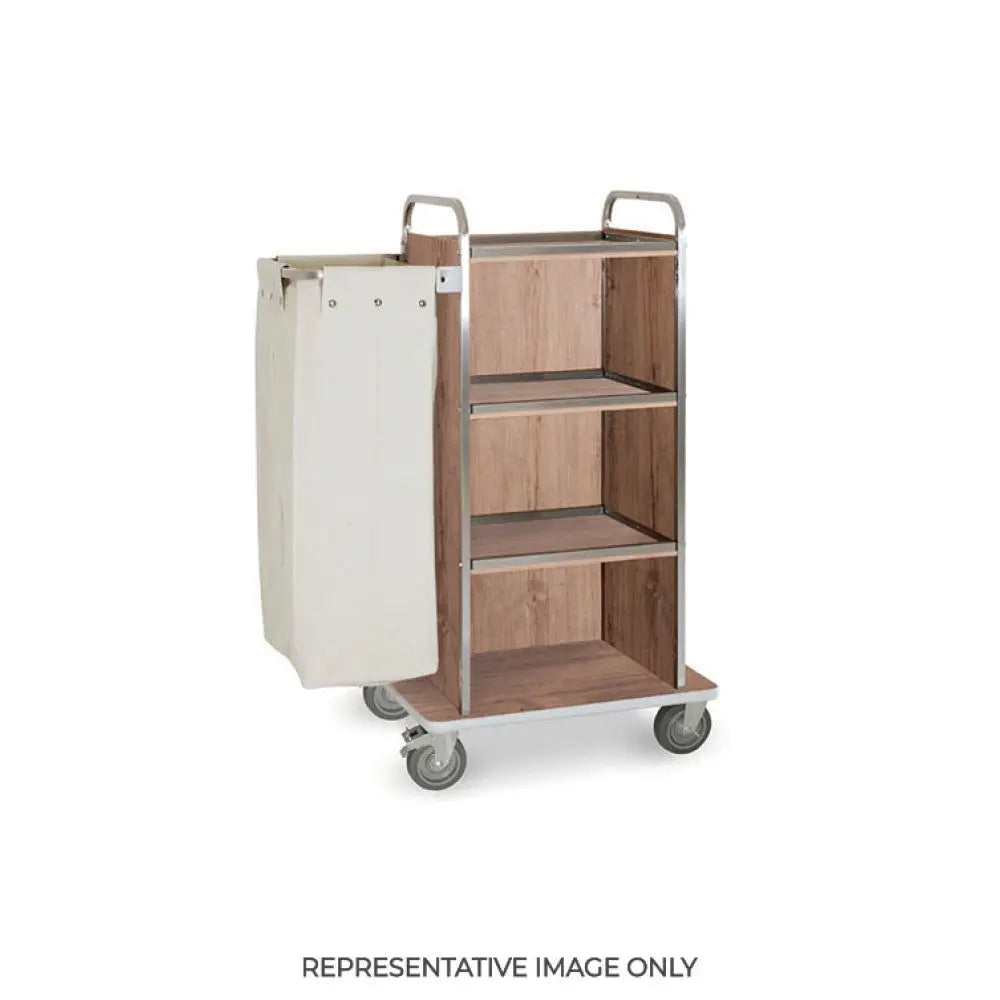 CARRELLO PORTABIANCHERIA 4 PIANI CM 50X45 PANNELLI SU TRE LATI ROVERE TABACCO 2 RUOTE FRENATE - 4452 - METALCARRELLI