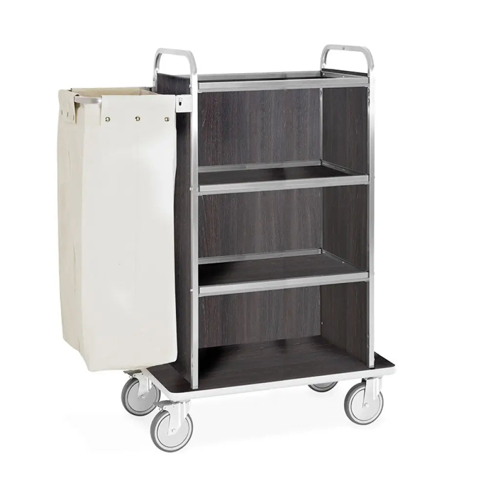CARRELLO PORTABIANCHERIA 4 PIANI CM 70X45 PANNELLI SU TRE LATI ROVERE TABACCO RUOTE ELASTICHE 2 FRENATE - 4472T