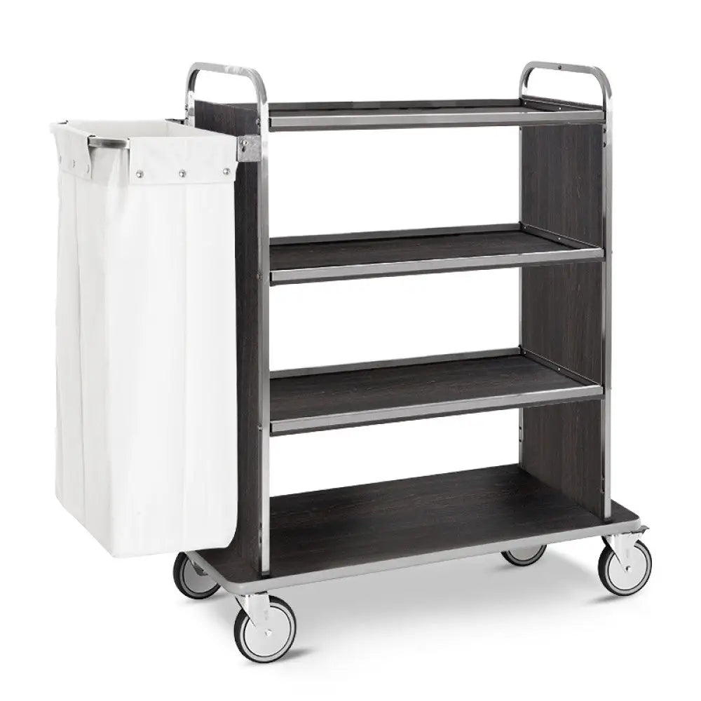 CARRELLO PORTABIANCHERIA 4 PIANI CM 90X45 PANNELLI LATERALI ROVERE TABACCO RUOTE ELASTICHE,2 FRENATE - 4491T