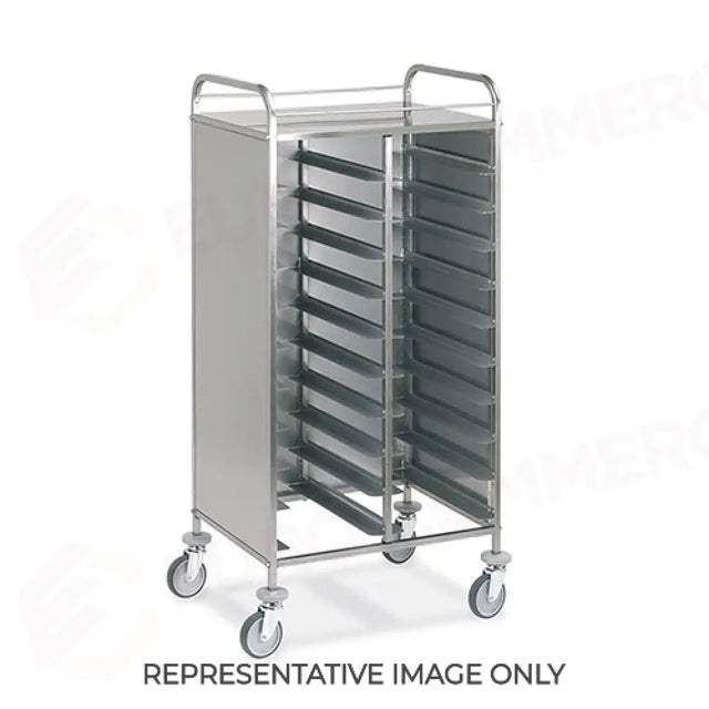 CARRELLO PORTAVASSOI PANNELLATO INOX, PORTATA 20 VASSOI GN, 2 RUOTE FRENATE - 1476GN-F - METALCARRELLI