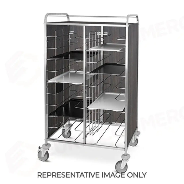 CARRELLO PORTAVASSOI UNIVERSALE, PANNELLI IN LAMIERA ELETTROZINCATA VERNICIATA BIANCA, PORTATA 24 VASSOI, 2 RUOTE FRENATE - 1478SUB-F - METALCARRELLI