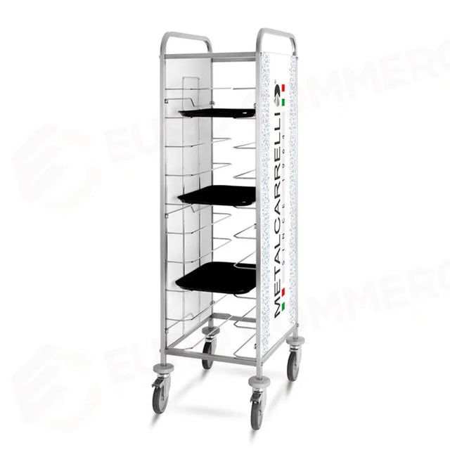 CARRELLO PORTAVASSOI UNIVERSALE, PANNELLI IN LAMIERA ELETTROZINCATA VERNICIATA BIANCA PERSONALIZZABILI, PORTATA 10 VASSOI - 1470U-ADV - METALCARRELLI