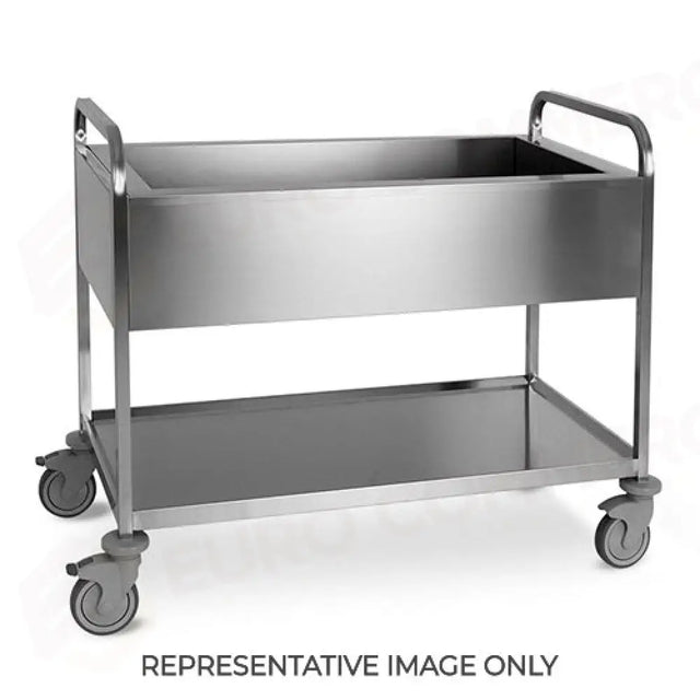 CARRELLO SBARAZZO, CON VASCA STAGNA+ SCARICO, 1 PIANO DI SERVIZIO, RUOTE ELASTICHE, 2 FRENATE - 1515V-E - METALCARRELLI