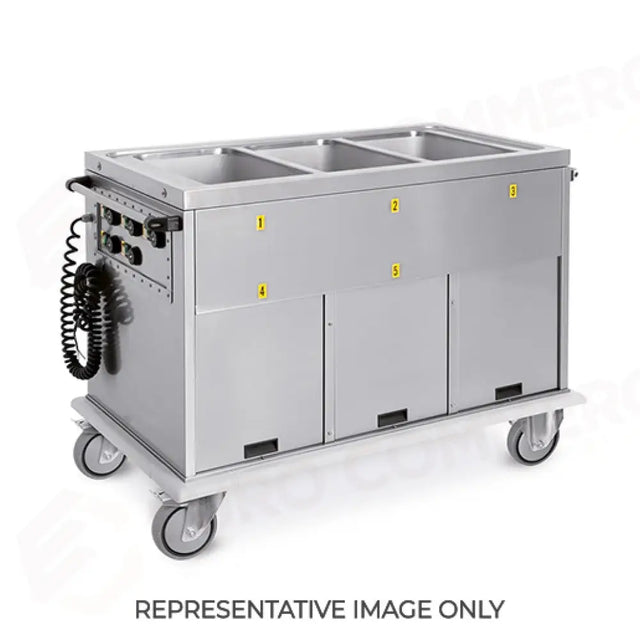 CARRELLO TERMICO, 3XGN 1/1, VASCHE SEPARATE, VANI 1 NEUTRO + 2 CALDI, RUOTE ELASTICHE - 7375A2-E - METALCARRELLI
