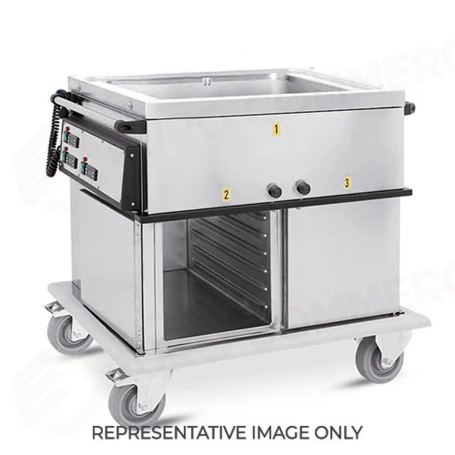 CARRELLO TERMICO, GN 2/1, VASCA UNICA, 2 VANI CALDI CON GUIDE STAMPATE, H1, RUOTE ELASTICHE - 7360A2-GS-E - METALCARRELLI