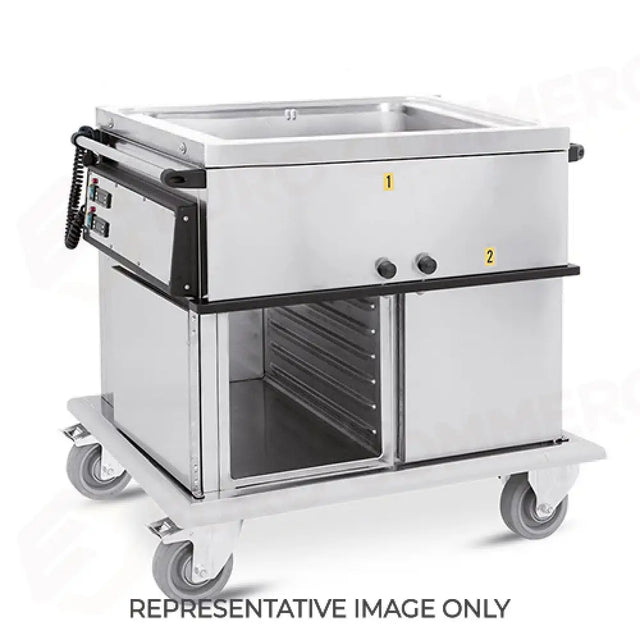 CHARIOT THERMIQUE, GN 2/1, CUVE UNIQUE, COMPARTIMENTS 1 NEUTRE + 1 CHAUD, AVEC GLISSIÈRES EMBOSSÉES, H1, ROUES ÉLASTIQUES - 7360A1-GS-E - METALCARRELLI