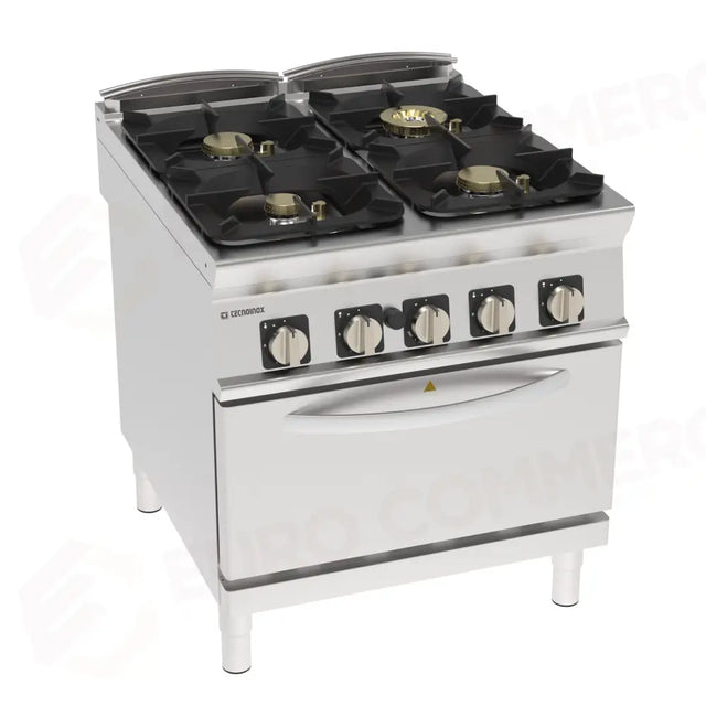 Cuisinière à gaz 4 brûleurs, four à gaz GN2/1, vitrerie hermétique - 313274 - TECNOINOX