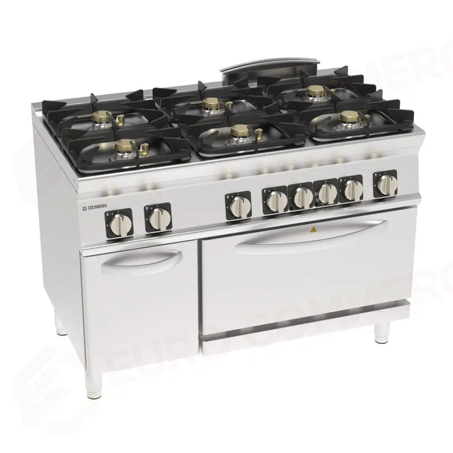 Cuisinière à gaz 6 brûleurs avec four électrique (GN2/1) - 713212 - TECNOINOX