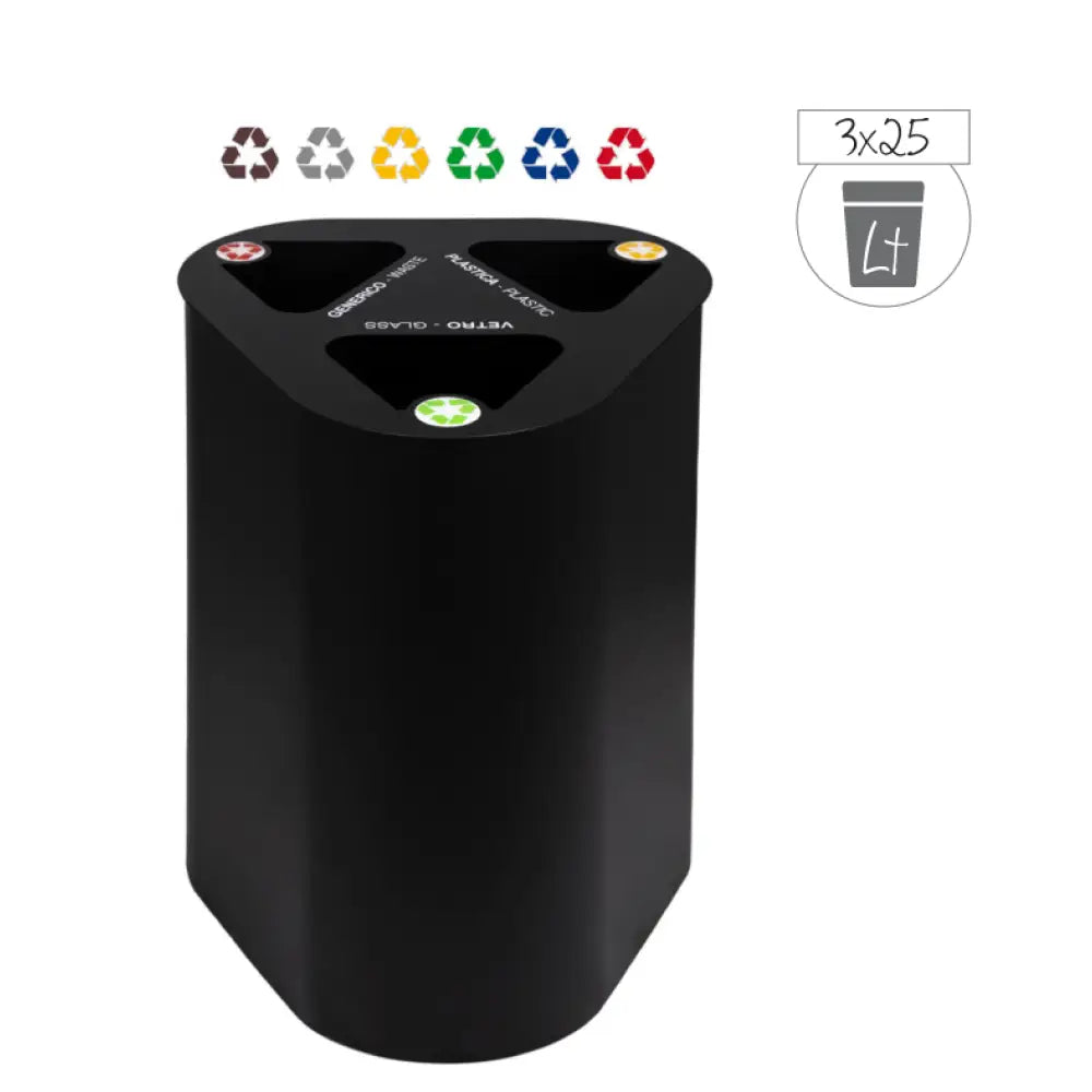 PATTUMIERA PER RACCOLTA DIFFERENZIATA METALLO VERNICIATO NERO CAPACITÀ 3 X 25 LT. - 25200 - METALCARRELLI
