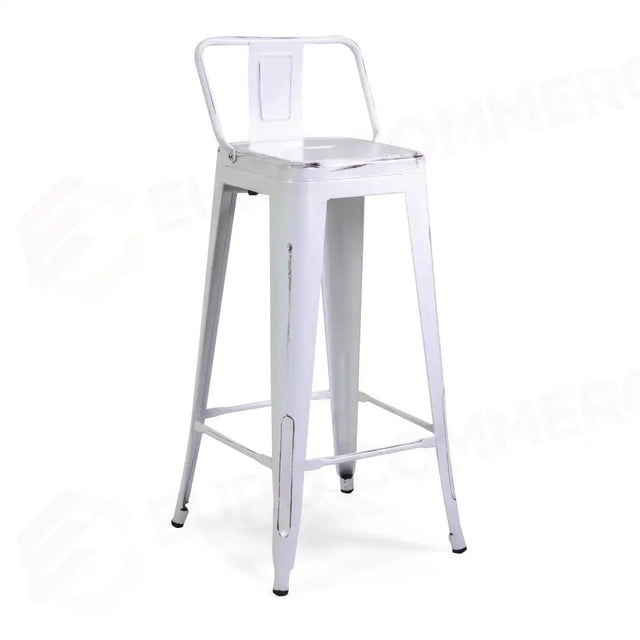 Tabouret en fer blanc antique Bristol avec dossier, 42 x 42 x 94 cm - 8042960000 - VACCHETTI