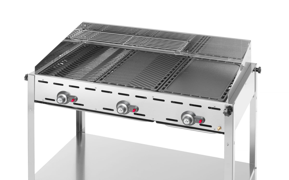 GREEN FIRE BARBECUE CON 3 BRUCIATORI, HENDI, PROFI LINE, 17,4KW, 1078X612X(H)825MM - 149591