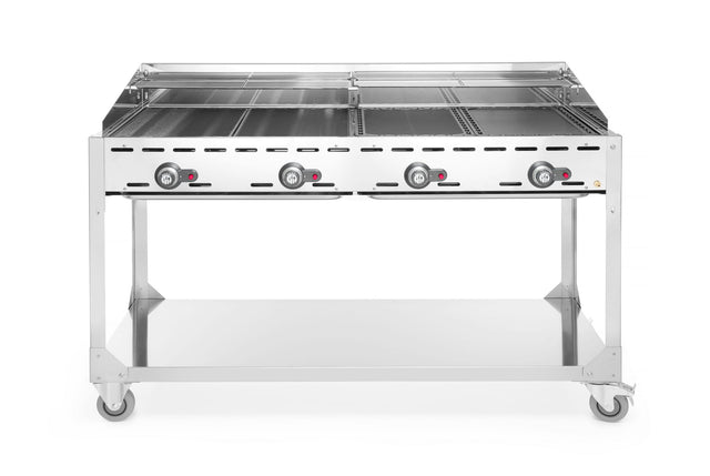 GREEN FIRE BARBECUE CON 4 BRUCIATORI, HENDI, PROFI LINE, CON BASE SU RUOTE, GRIGIO CHIARO, 22KW, 140 - 149614