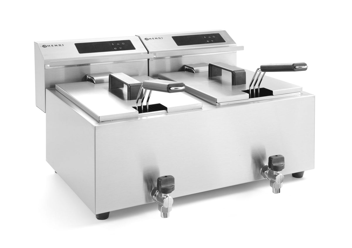 FRIGGITRICE PROFI LINE DIGITALE CON RUBINETTI DI SCARICO - 2 X 8 L, HENDI, PROFI LINE, 16L, 230V/700 - 207376