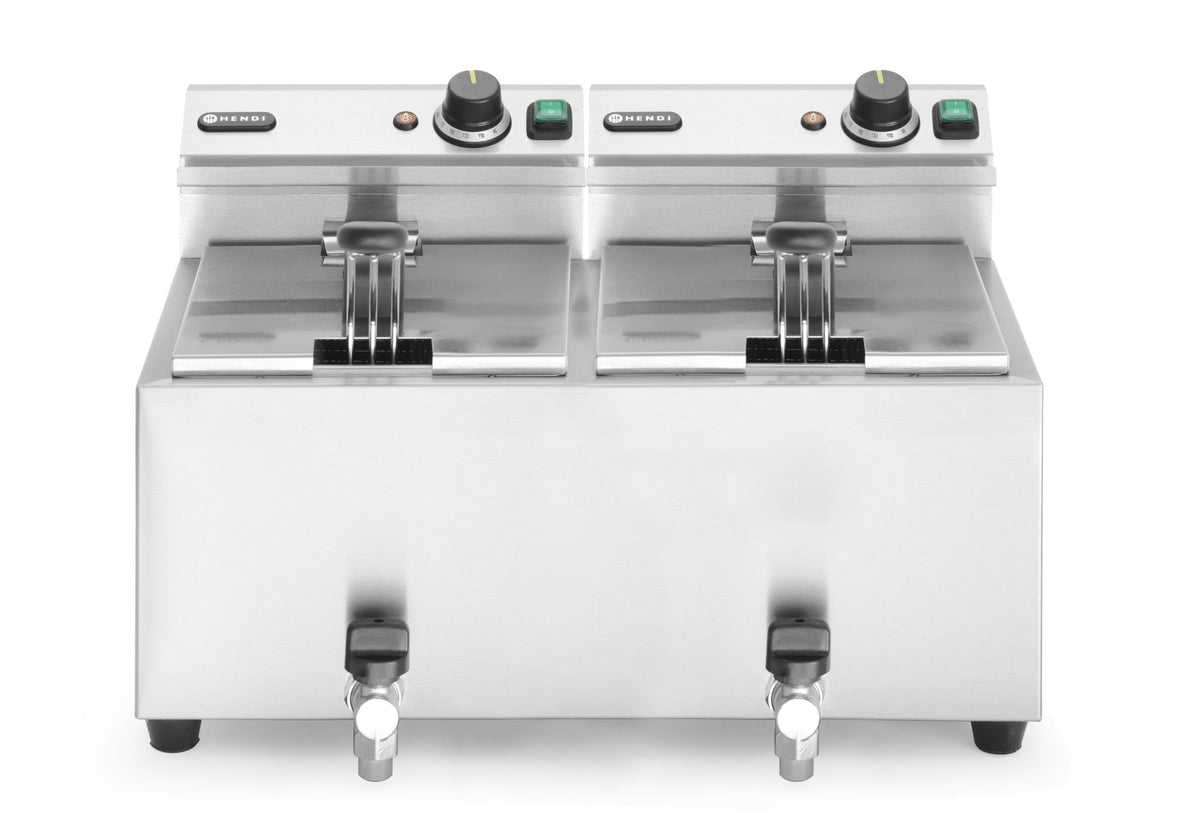 FRIGGITRICE PROFI LINE CON RUBINETTI DI SCARICO - 2 X 8 L, HENDI, PROFI LINE, 16L, 230V/7000W, 610X5 - 209301