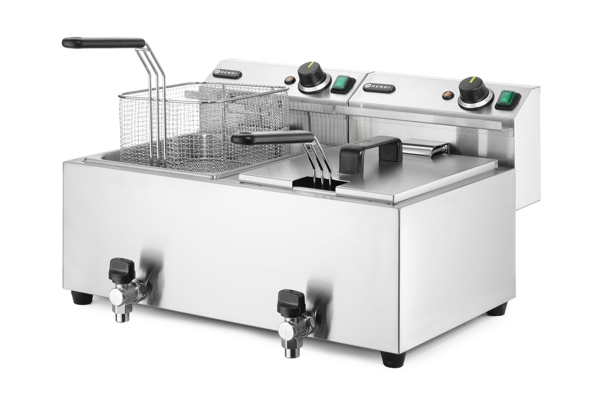 FRIGGITRICE PROFI LINE CON RUBINETTI DI SCARICO - 2 X 8 L, HENDI, PROFI LINE, 16L, 230V/7000W, 610X5 - 209301