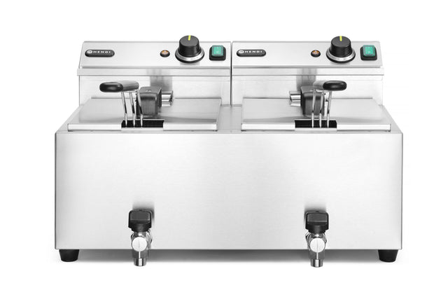 FRIGGITRICE PROFI LINE CON RUBINETTI DI SCARICO - 2 X 8 L, HENDI, PROFI LINE, 16L, 230V/7000W, 610X5 - 209301