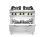 FORNELLO A GAS A 4 FUOCHI CON FORNO A CONVEZIONE GN 1/1, HENDI, KITCHEN LINE, 230V/3000W, 19KW, 800X - 225882