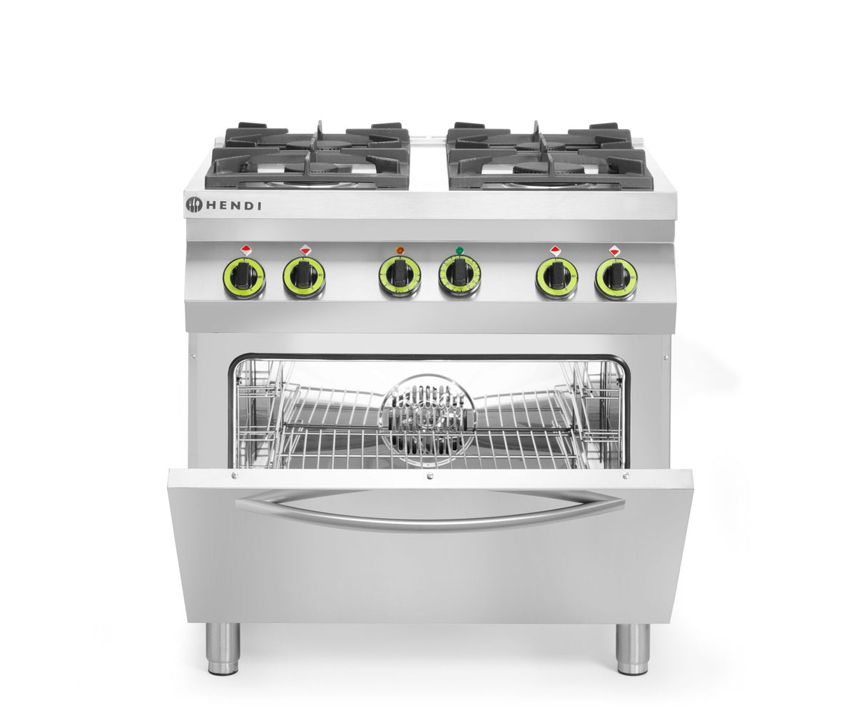 FORNELLO A GAS A 4 FUOCHI CON FORNO A CONVEZIONE GN 1/1, HENDI, KITCHEN LINE, 230V/3000W, 19KW, 800X - 225882