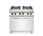 FORNELLO A GAS A 4 FUOCHI CON FORNO A CONVEZIONE GN 1/1, HENDI, KITCHEN LINE, 230V/3000W, 19KW, 800X - 225882