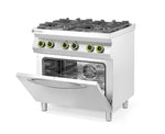 FORNELLO A GAS A 4 FUOCHI CON FORNO A CONVEZIONE GN 1/1, HENDI, KITCHEN LINE, 230V/3000W, 19KW, 800X - 225882