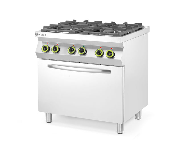 FORNELLO A GAS A 4 FUOCHI CON FORNO A CONVEZIONE GN 1/1, HENDI, KITCHEN LINE, 230V/3000W, 19KW, 800X - 225882