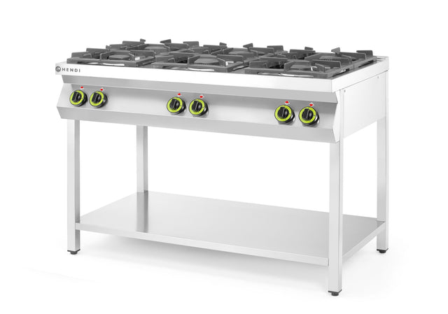 CUCINA A GAS A 6 FUOCHI CON SUPPORTO APERTO, HENDI, KITCHEN LINE, 28,5KW, 1200X700X(H)900MM - 226094