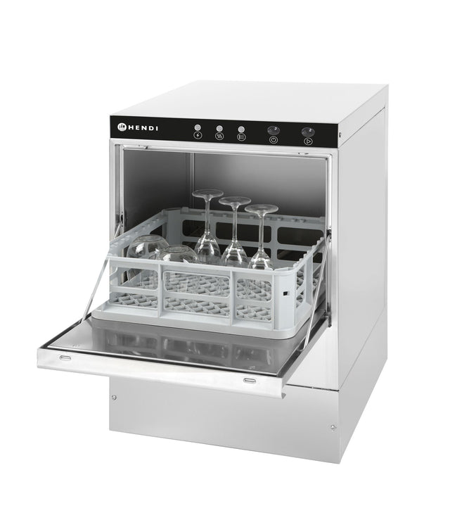 LAVABICCHIERI 40X40 - CONTROLLO ELETTROMECCANICO, HENDI, CON POMPA DI SCARICO E DETERGENTE, 230V/280 - 233023