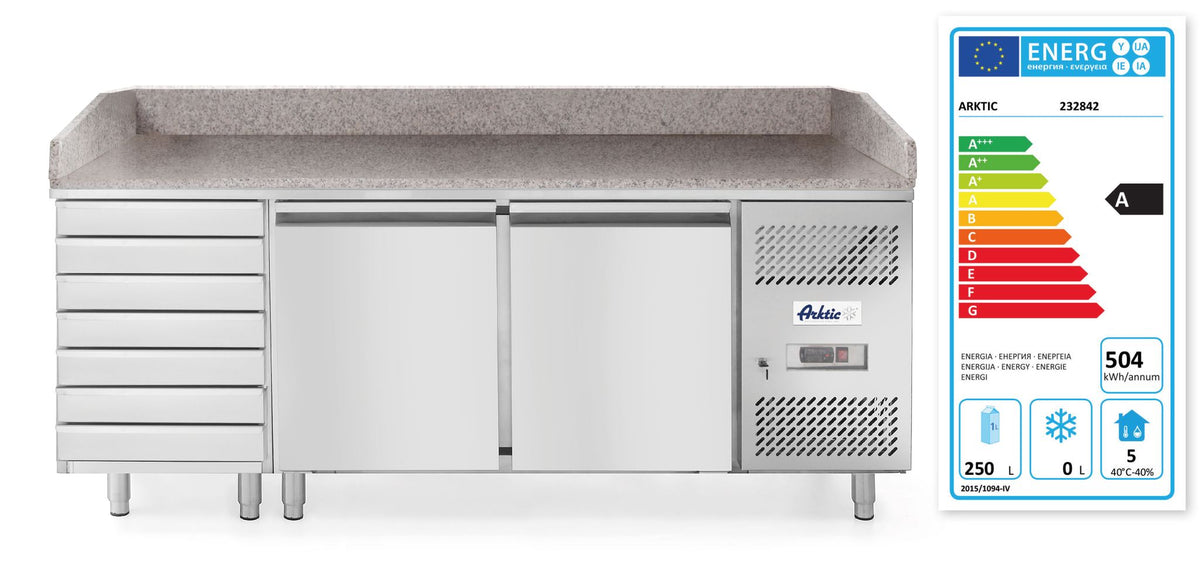 BANCO PIZZA A 2 PORTE 7 CASSETTI 280L, ARKTIC, 250L, 230V/250W, 2020X802X(H)1000MM - 232842