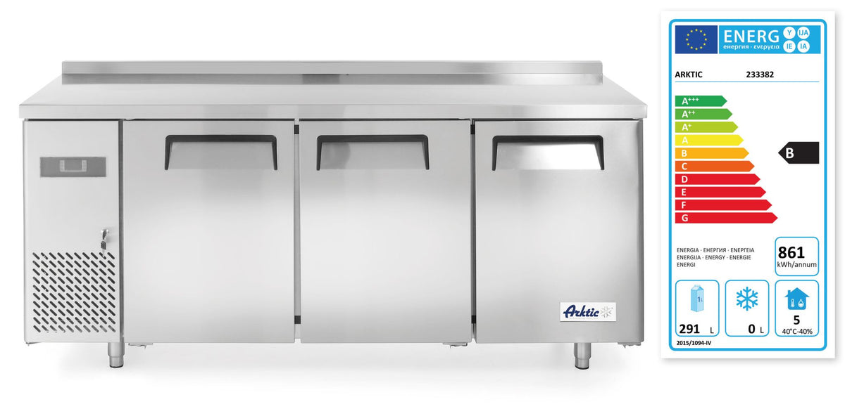 BANCO REFRIGERATO TRE PORTE KITCHEN LINE 390L, ARKTIC, KITCHEN LINE, 291L, 230V/270W, 600X1800X(H)84 - 233382