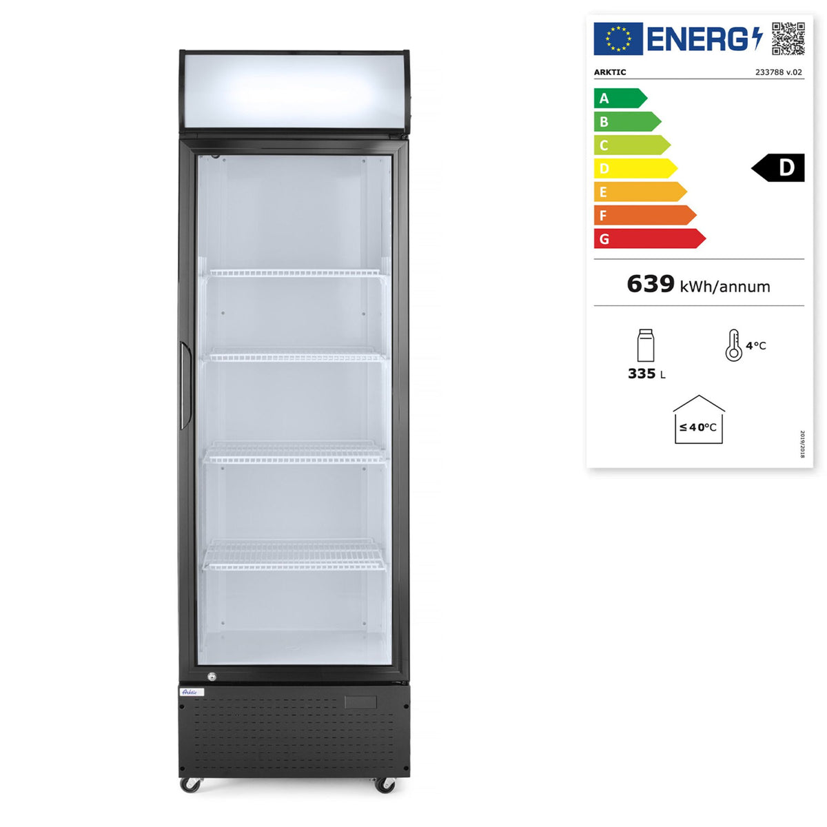 FRIGORIFERO PER BAR POSTERIORE CON PANNELLO RETROILLUMINATO, PORTA SINGOLA, ARKTIC, 254L, NERO, 220- - 233788