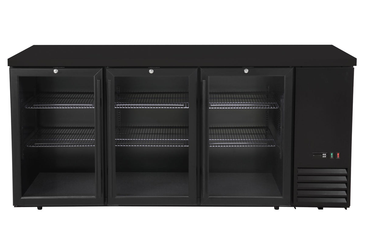 FRIGORIFERO BAR POSTERIORE CON COMPRESSORE LATERALE, PORTE IN VETRO, ARKTIC, 4 RIPIANI, 283L, NERO, - 241349