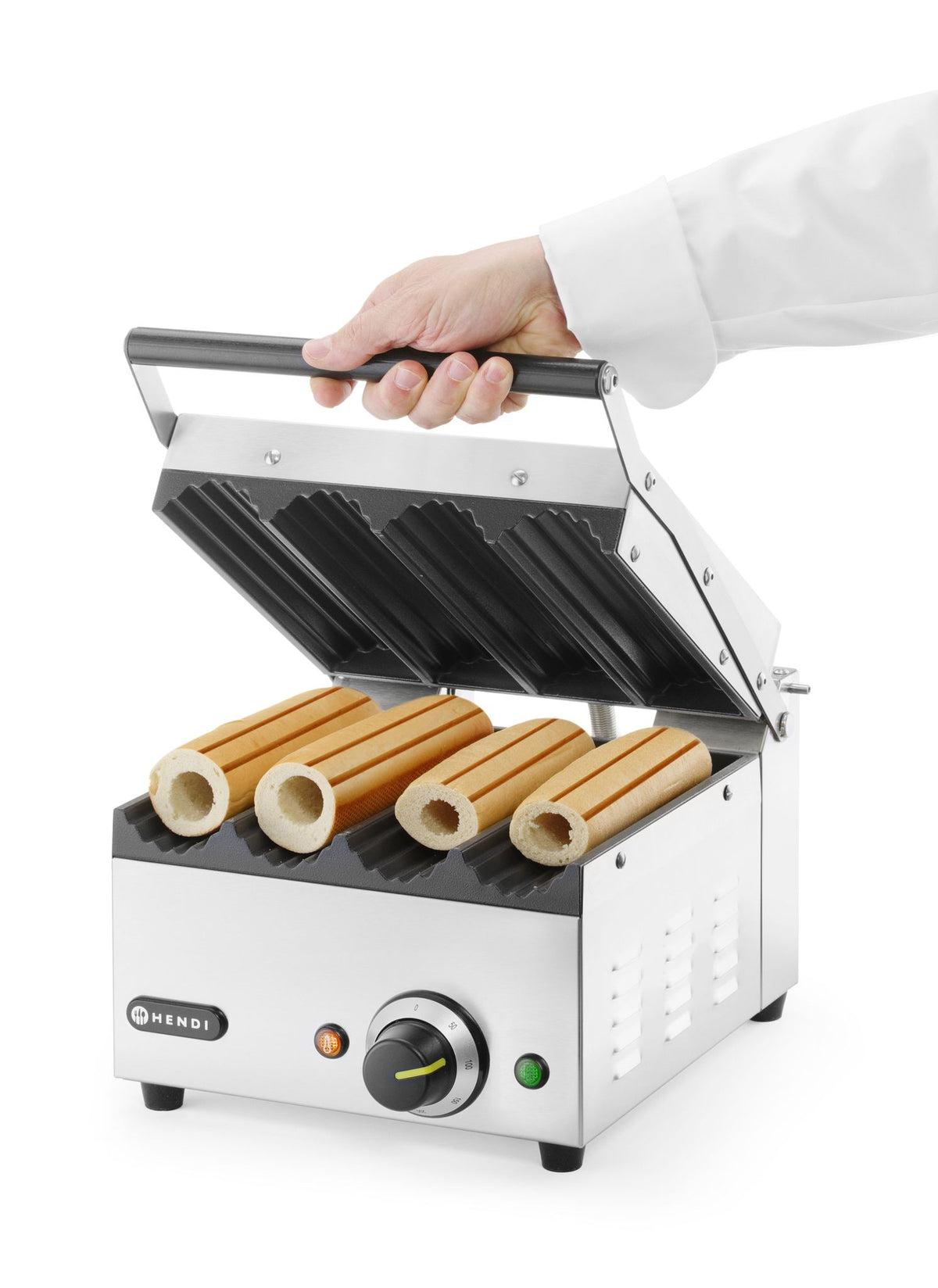 GRIGLIA A CONTATTO PER PANINI DA HOT DOG E TORTILLAS, HENDI, 230V/1800W, 385X285X(H)254MM - 263594
