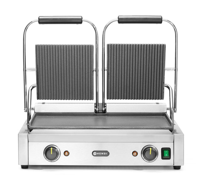PIASTRA PANINI - VERSIONE DOPPIA, HENDI, SOPRA RIGATA E SOTTO LISCIA, 230V/3600W, 570X395X(H)510MM - 263808