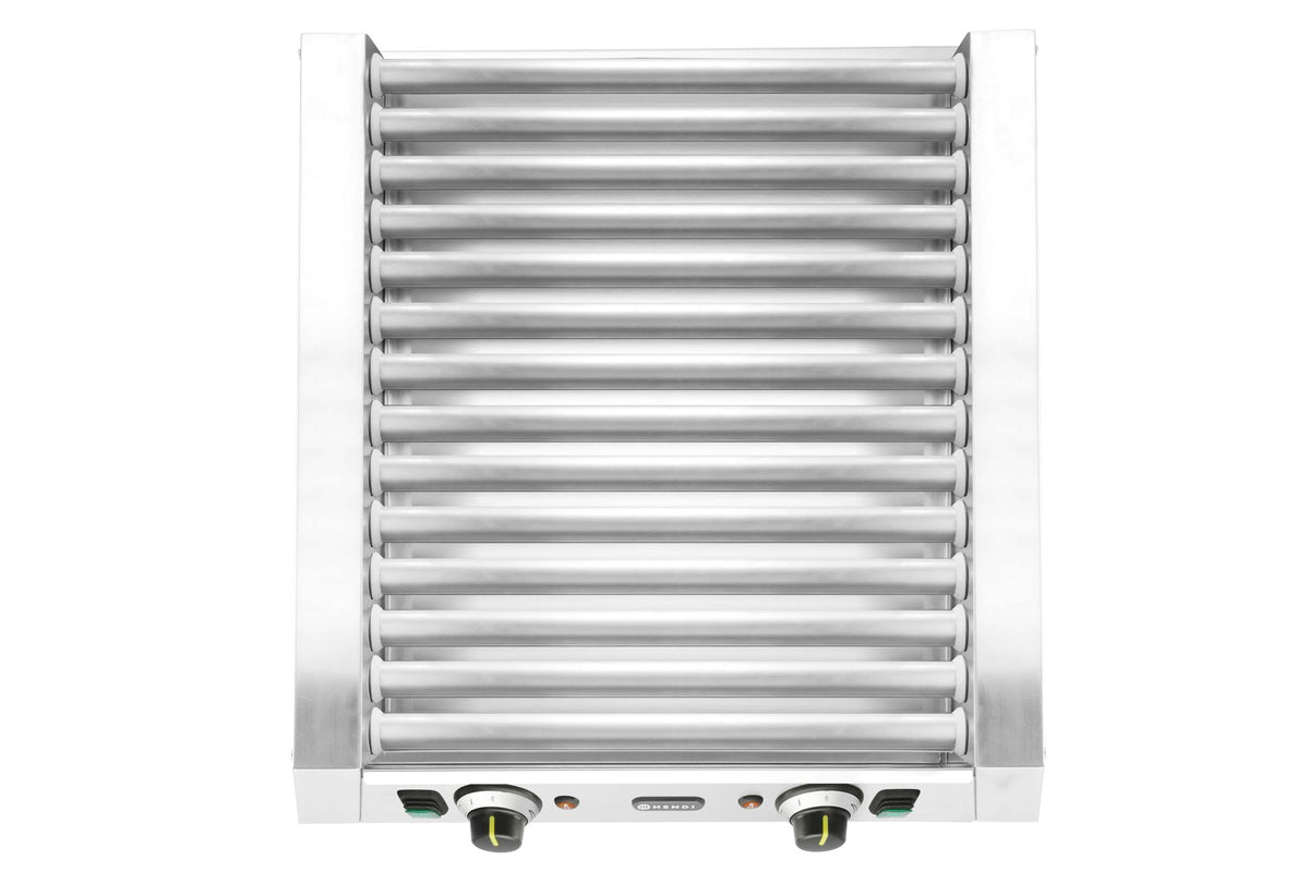 GRIGLIA PER WURSTEL A RULLI, 2 ZONE, HENDI, ARGENTO, 230V/980W, 566X527X(H)192MM, RETTANGOLARE - 268827