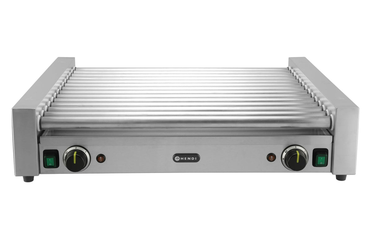 GRIGLIA PER WURSTEL XL - 2 ZONE, HENDI, 14 RULLI, ARGENTO, 230V/2000W, 732X590X(H)168MM, RETTANGOLAR - 268674