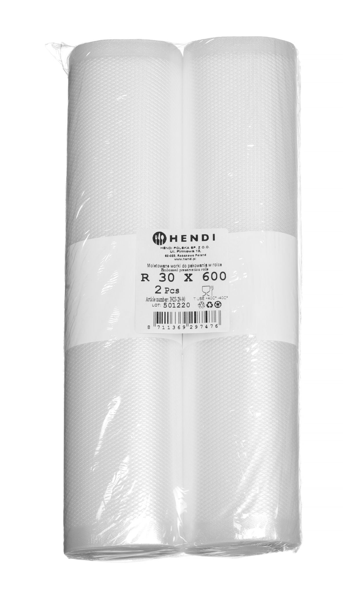 ROTOLO PER SACCHETTI SOTTOVUOTO GOFFRATO, PER LA CONSERVAZIONE DEGLI ALIMENTI, HENDI, 2 PEZZI, 6000X - 297469