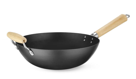 WOK CON MANICO IN LEGNO, Ø324X565MM