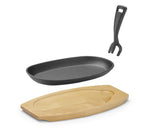 PIATTO IN GHISA CON SOTTOSTRATO E GRIPPER IN LEGNO., HENDI, NERO, 280X140X(H)30MM - 629383