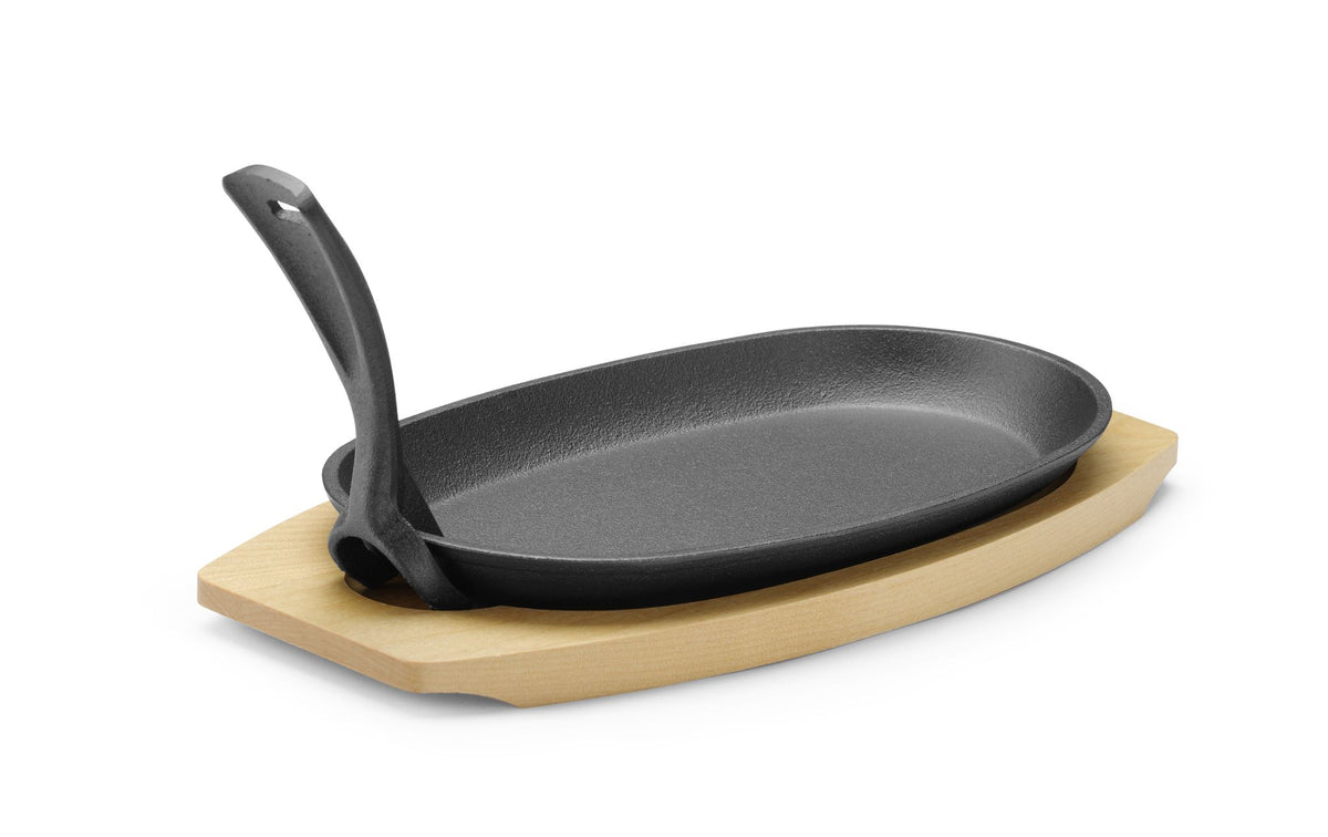 PIATTO IN GHISA CON SOTTOSTRATO E GRIPPER IN LEGNO., HENDI, NERO, 280X140X(H)30MM - 629383
