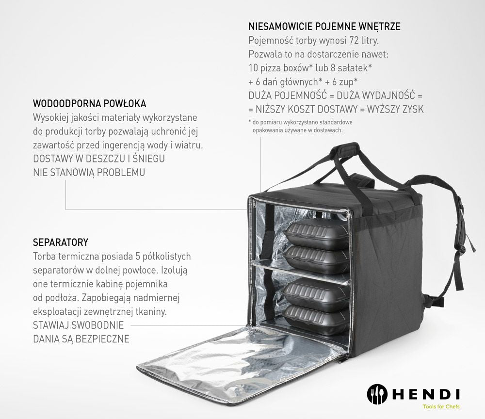 ZAINO PER LA CONSEGNA DI ALIMENTI ISOLATO, HENDI, 75,2L, NERO, 410X410X(H)480MM - 709801
