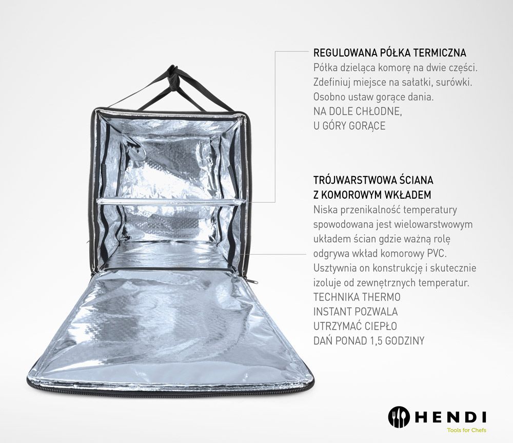 ZAINO PER LA CONSEGNA DI ALIMENTI ISOLATO, HENDI, 75,2L, NERO, 410X410X(H)480MM - 709801