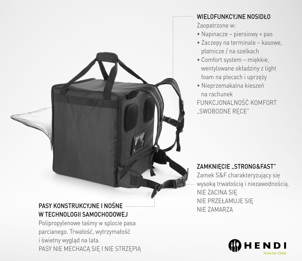 ZAINO PER LA CONSEGNA DI ALIMENTI ISOLATO, HENDI, 75,2L, NERO, 410X410X(H)480MM - 709801