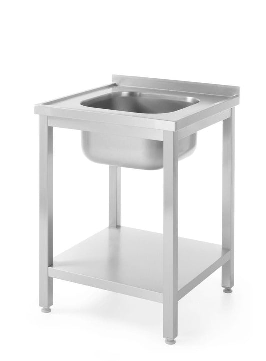 TAVOLO LAVELLO CON RIPIANO – BULLONATO, PROFONDITÀ 600 MM, PROFI LINE, CENTRATO, 600X600X(H)8