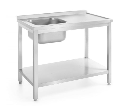 TAVOLO LAVELLO CON RIPIANO – BULLONATO, PROFONDITÀ 600 MM, PROFI LINE, LATO SINISTRO, 1000X60