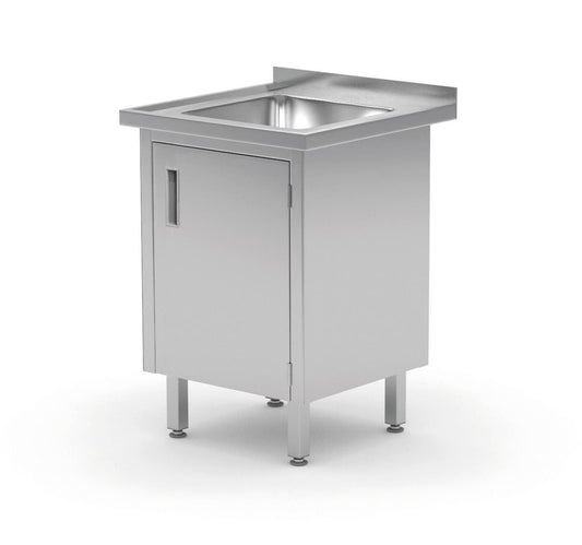 TAVOLO LAVANDINO, SALDATO, CON ARMADIETTO E PORTE INCERNIERATE, PROFI LINE, 600X600X(H)850MM