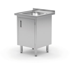 TAVOLO LAVANDINO, SALDATO, CON ARMADIETTO E PORTE INCERNIERATE, HENDI, PROFI LINE, 600X700X(H)850MM - 813546