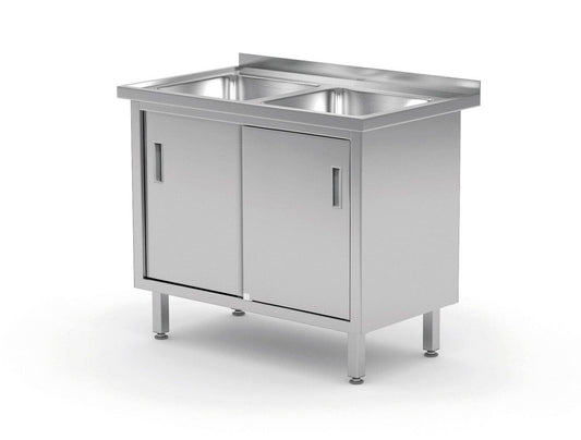 TAVOLO CON 2 LAVANDINI, ARMADIO – SALDATO, CON PORTE SCORREVOLI, PROFI LINE, 1000X600X(H)850M