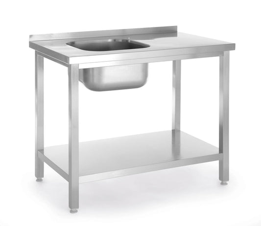 TAVOLO LAVELLO CON RIPIANO, IMBULLONATO, KITCHEN LINE, CIOTOLA SUL LATO SINISTRO, 800X600X(H)